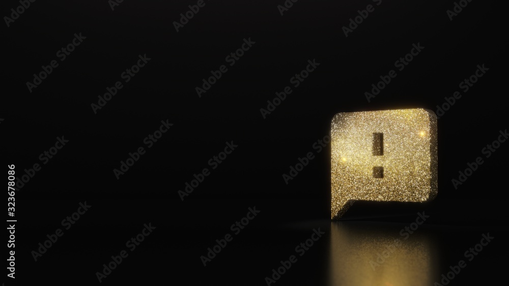 Poster science glitter gold glitter symbol of interface 3d rendering on dark black background with blurred 