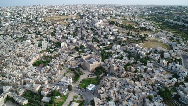 Astonishing aerial of Hebron city center and Tomb of Patriarchs. DJI_0003-01