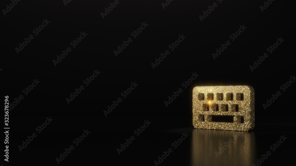 Poster science glitter gold glitter symbol of keyboard 3d rendering on dark black background with blurred r