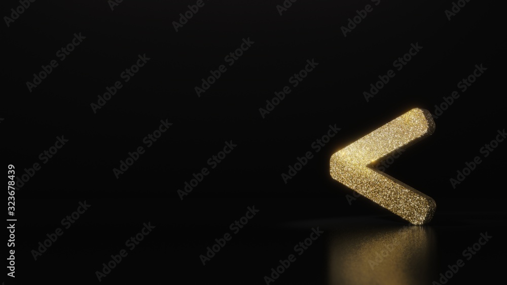 Poster science glitter gold glitter symbol of less than 3d rendering on dark black background with blurred 