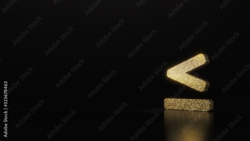 Poster science glitter gold glitter symbol of less than equal 3d rendering on dark black background with bl