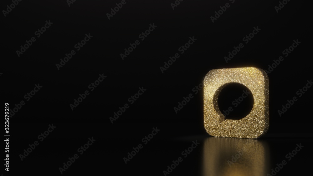 Poster science glitter gold glitter symbol of message 3d rendering on dark black background with blurred re
