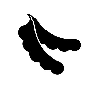 Cutout silhouette Tamarind. Outline icon of two curved bean pod. Black simple illustration for gardening, agriculture. Flat isolated vector image on white background. Symbol for packaging design