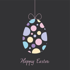 Happy Easter - Schlichte, abstrakte Geschenkkarte, Osterei mit buntem Kreismuster auf schwarzem Hintergrund	