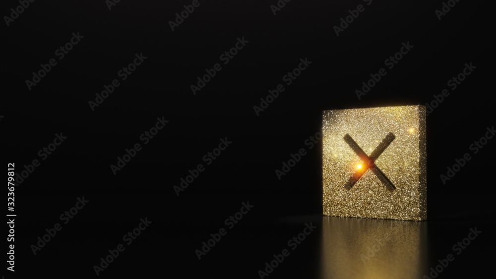 Poster science glitter gold glitter symbol of multiply 1 3d rendering on dark black background with blurred