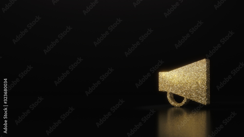 Poster science glitter gold glitter symbol of notification 3d rendering on dark black background with blurr