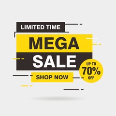 Simple Flat Mega Sale Letter Sign Shape Banner Design, Discount Banner Template Vector for advertising, social media, web banner