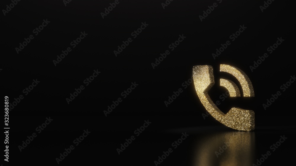 Poster science glitter gold glitter symbol of phone working indicator 3d rendering on dark black background