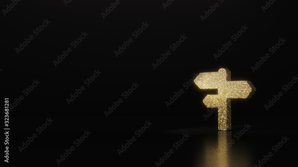 Poster science glitter gold glitter symbol of pointer 3d rendering on dark black background with blurred re