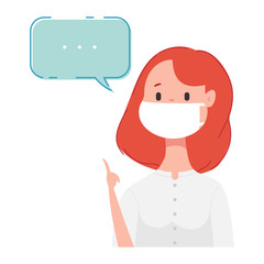 Cute doctor in mask with speech bubble vector cartoon character isolated on a white background.