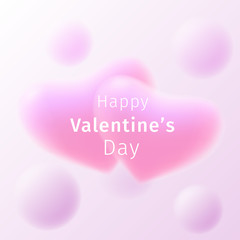 Happy Valentines Day greeting card. Pink hearts and inscription on light blur background. Festive valentine day poster, greeting cards, headers, website