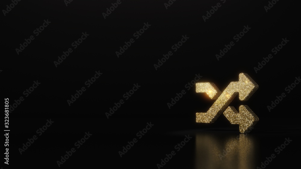 Poster science glitter gold glitter symbol of random 3d rendering on dark black background with blurred ref