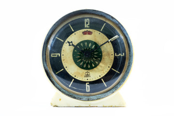 Vintage retro style table clock isolated on a white background.
