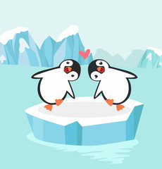 Penguin couple in North pole Arctic