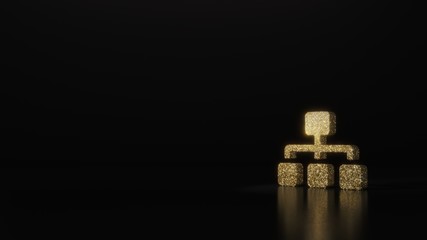 science glitter gold glitter symbol of sitemap 3D rendering on dark black background with blurred reflection with sparkles