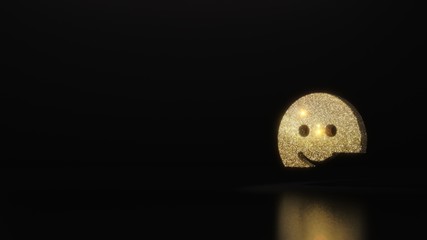 science glitter gold glitter symbol of smile 3D rendering on dark black background with blurred reflection with sparkles