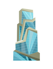 Skyscraper building. Modern building flat office city apartment, house residential block, exterior business town cartoon vector. Downtown futuristic building design
