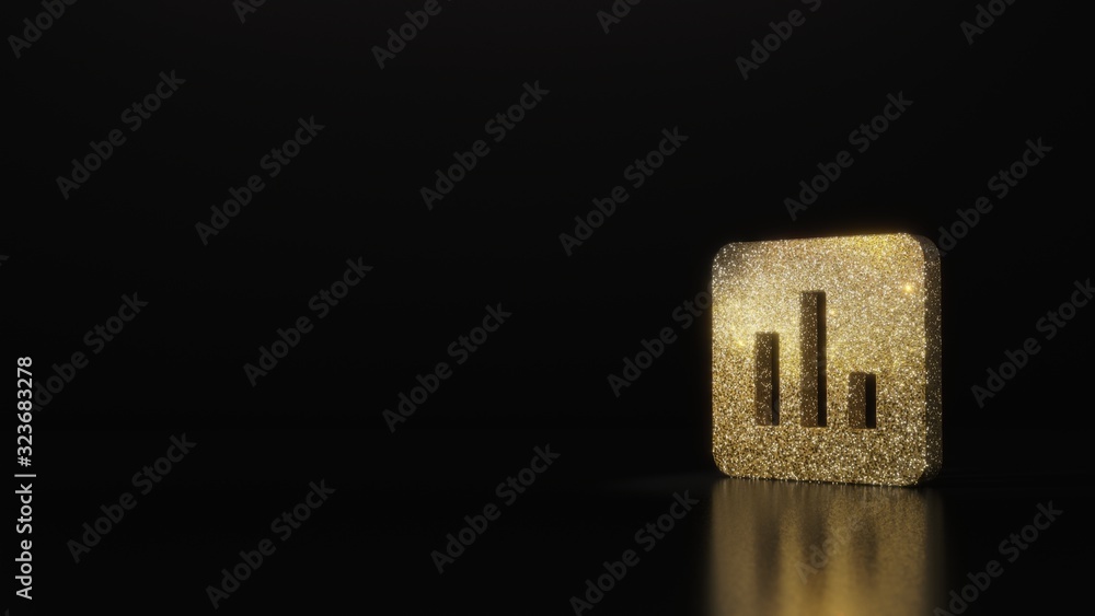 Poster science glitter gold glitter symbol of square 3d rendering on dark black background with blurred ref