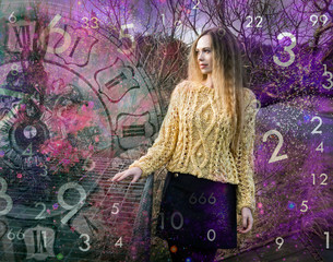 Woman in the purple world of numbers, numerology