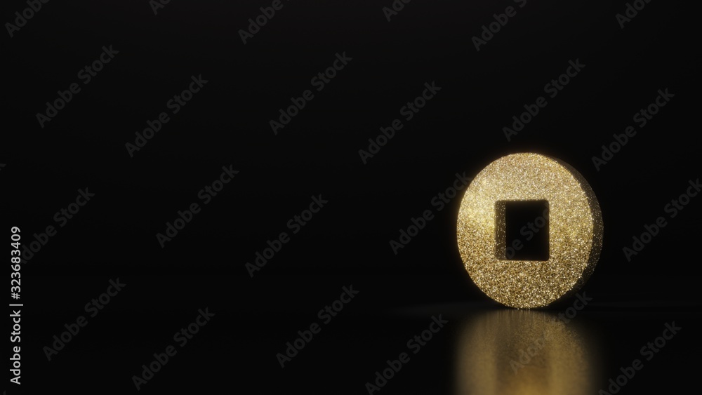 Poster science glitter gold glitter symbol of stop circle 3d rendering on dark black background with blurre