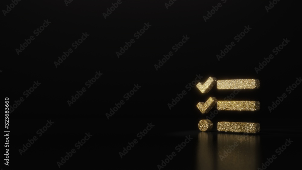 Poster science glitter gold glitter symbol of tasks 3d rendering on dark black background with blurred refl