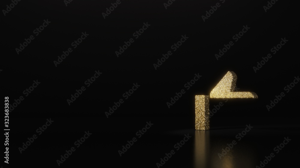 Poster science glitter gold glitter symbol of thumb up button 3d rendering on dark black background with bl