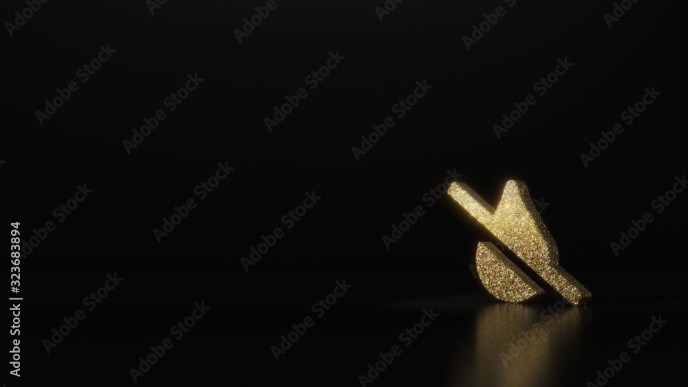 Poster science glitter gold glitter symbol of tint slash 3d rendering on dark black background with blurred