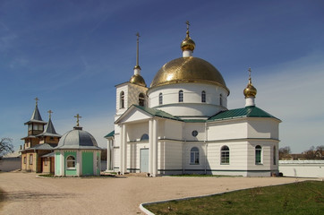 Russian architecture. Monastery courtyard. Spaso-Kazansky Simanskiy Women's Monastery. Russia, Pskov Oblast, Ostrov