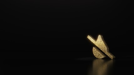 Naklejka premium science glitter gold glitter symbol of tint slash 3D rendering on dark black background with blurred reflection with sparkles