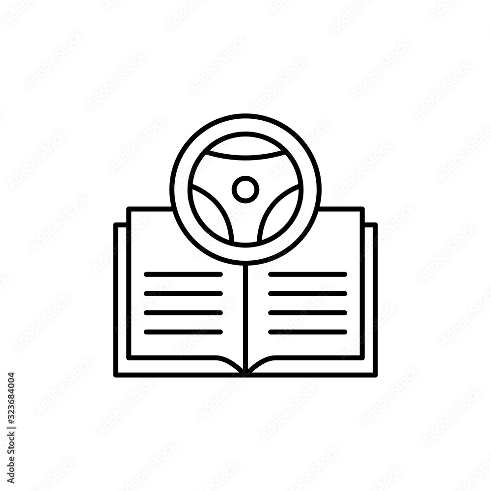 Poster steering wheel, book icon. simple line, outline vector elements of driving school icons for ui and u