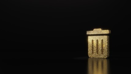 science glitter gold glitter symbol of trash alt 3D rendering on dark black background with blurred reflection with sparkles