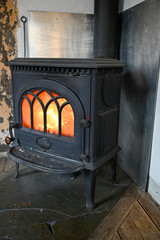 indoor fire in a cast iron stove