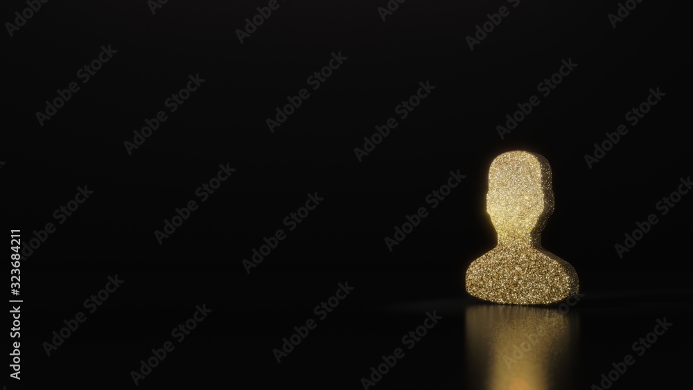 Poster science glitter gold glitter symbol of user 3d rendering on dark black background with blurred refle