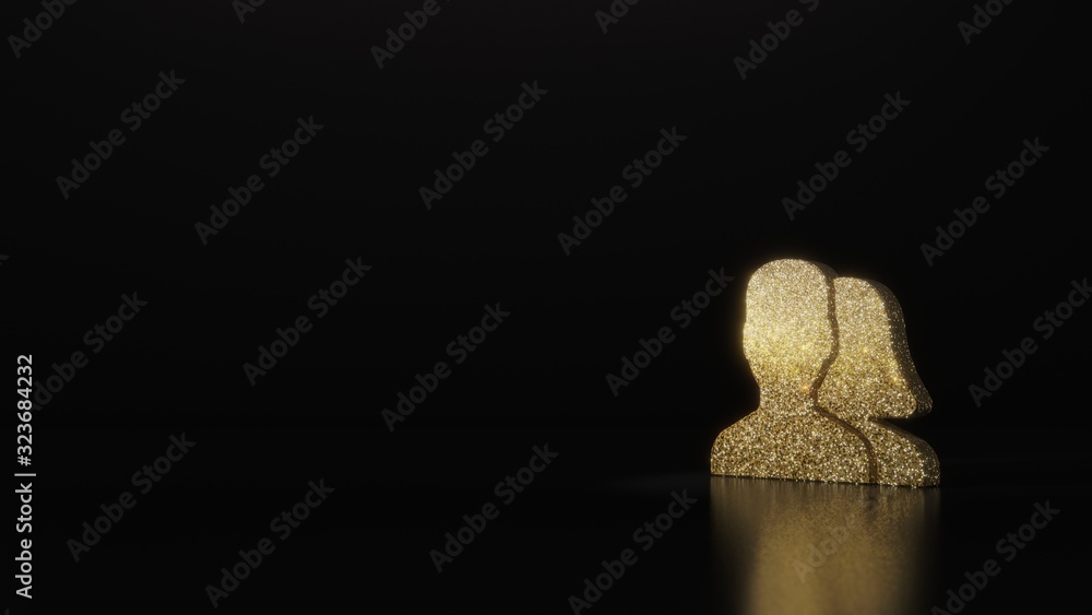 Poster science glitter gold glitter symbol of users 3d rendering on dark black background with blurred refl