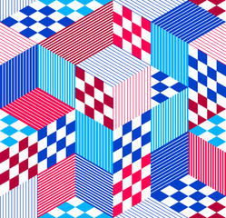 Fototapeta premium 3D cubes seamless pattern vector background, rhombus and triangles dimensional blocks, architecture and construction, geometric design.