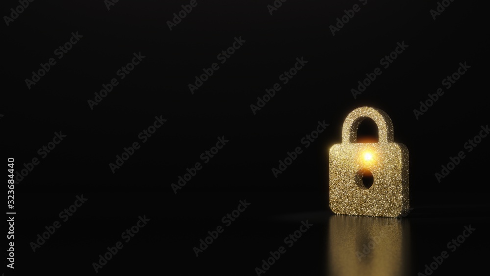 Poster science glitter gold glitter symbol of web 3d rendering on dark black background with blurred reflec
