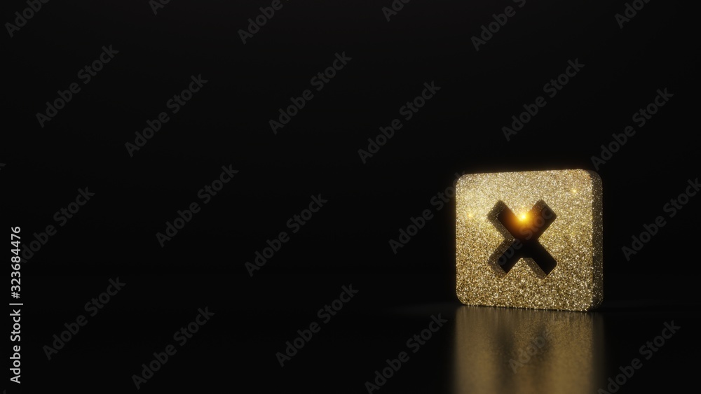 Poster science glitter gold glitter symbol of window close 3d rendering on dark black background with blurr
