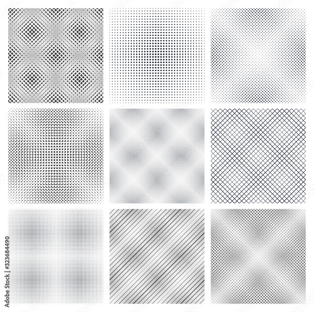 Poster geometric seamless patterns set, abstract minimalistic and simple lined and dotted backgrounds, wall