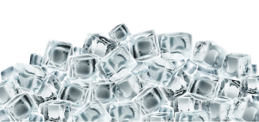 Many cubes of pure transparent ice. Highly realistic illustration.