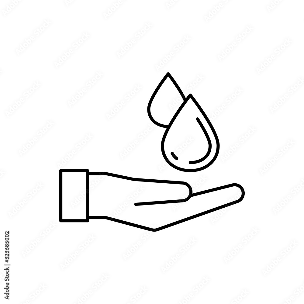 Poster hand, drops icon. simple line, outline vector ecology icons for ui and ux, website or mobile applica
