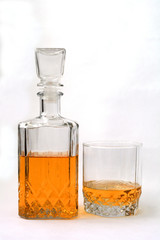 carafe with rum on a white background
