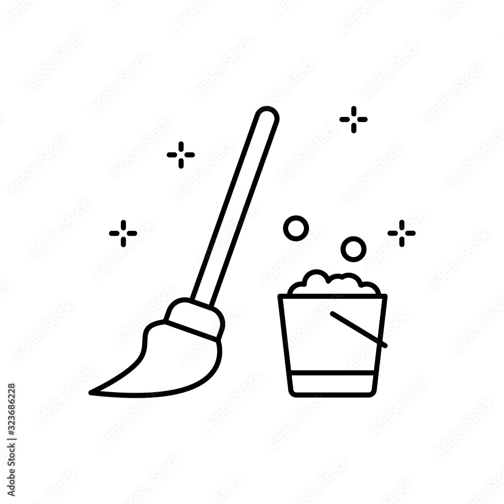 Poster bucket, mop, foam icon. simple line, outline vector elements of hygiene icons for ui and ux, website