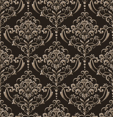 Damask seamless emboss pattern background. Vector classical luxury old damask ornament, royal victorian seamless texture for wallpapers, textile, wrapping. Vintage exquisite floral baroque template.