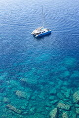 Aerial view of a transparent turquoise sea at Corsica France.