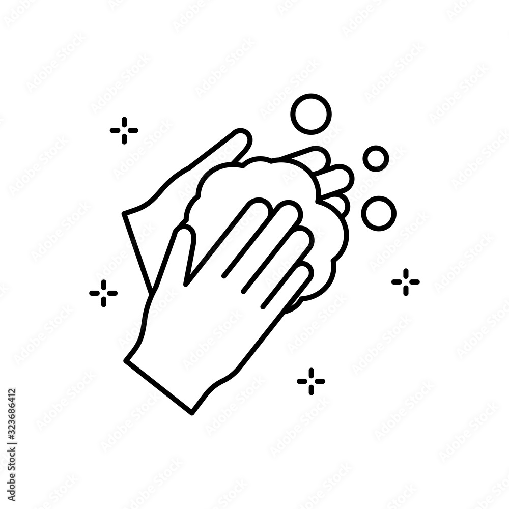 Poster hands, foam, soap icon. simple line, outline vector elements of hygiene icons for ui and ux, website