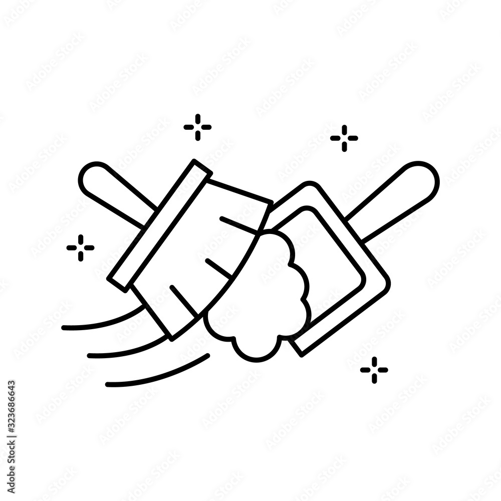 Poster broom, scoop icon. simple line, outline vector elements of hygiene icons for ui and ux, website or m