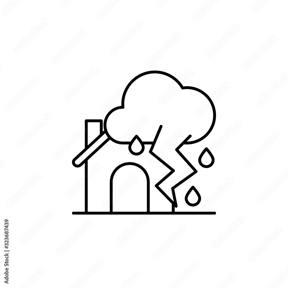 Poster house, cloud, rain, lightning icon. simple line, outline vector elements of natural disasters icons 