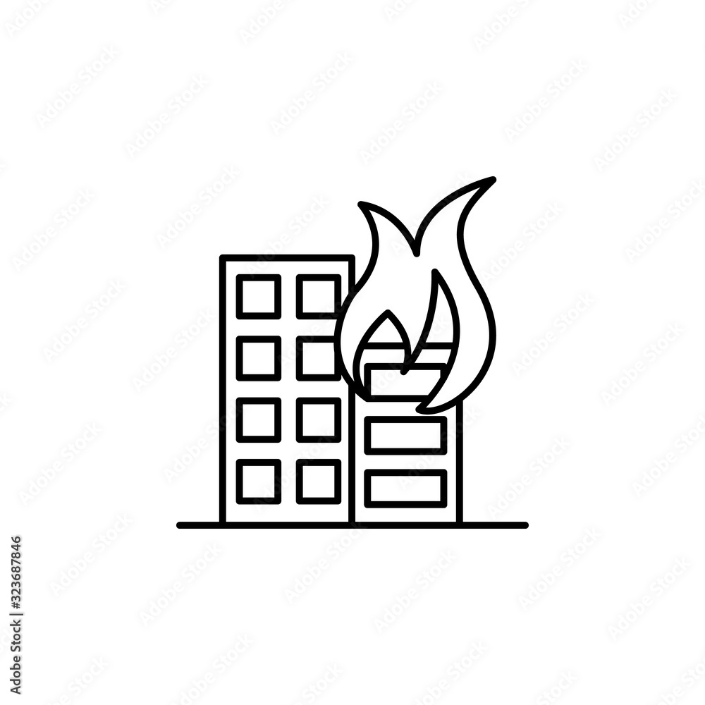 Poster building, fire icon. simple line, outline vector elements of natural disasters icons for ui and ux, 