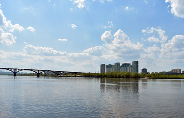 Naklejka premium new residential area on the river Bank. Nizhny Novgorod, Russia
