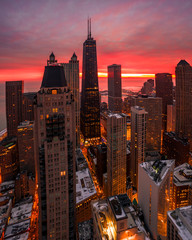 Chicago aerial cityscape colorful sunrise